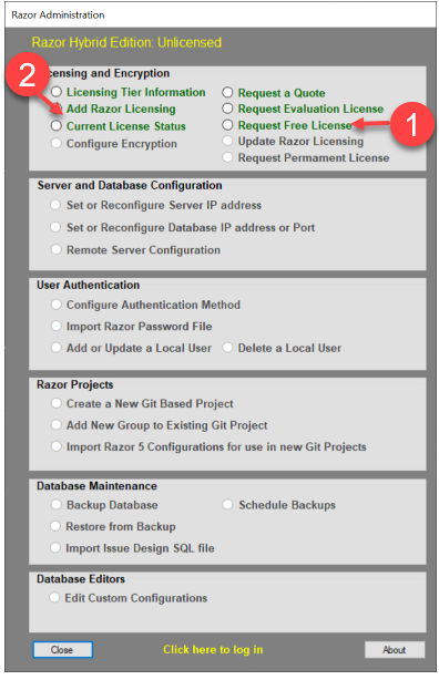 Hybrid Free License Request and Input
